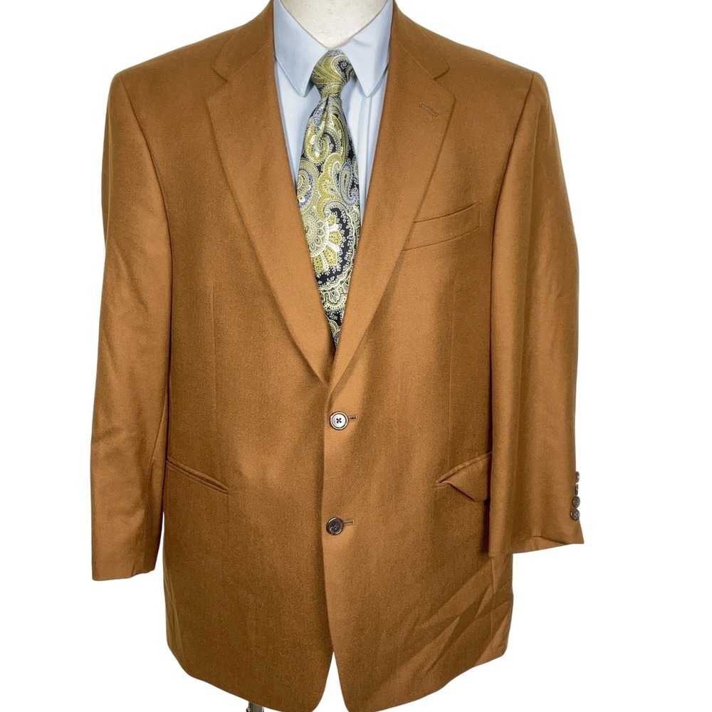 Hart Schaffner Marx Blazer Men 44R Rust Brown Gold Trumpeter Loro Piano Cashmere